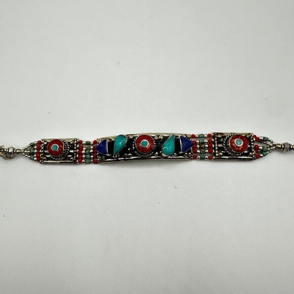 SALE! Amazing southwest style, silver plated and composite stone bracelet! - Picture 6 of 13